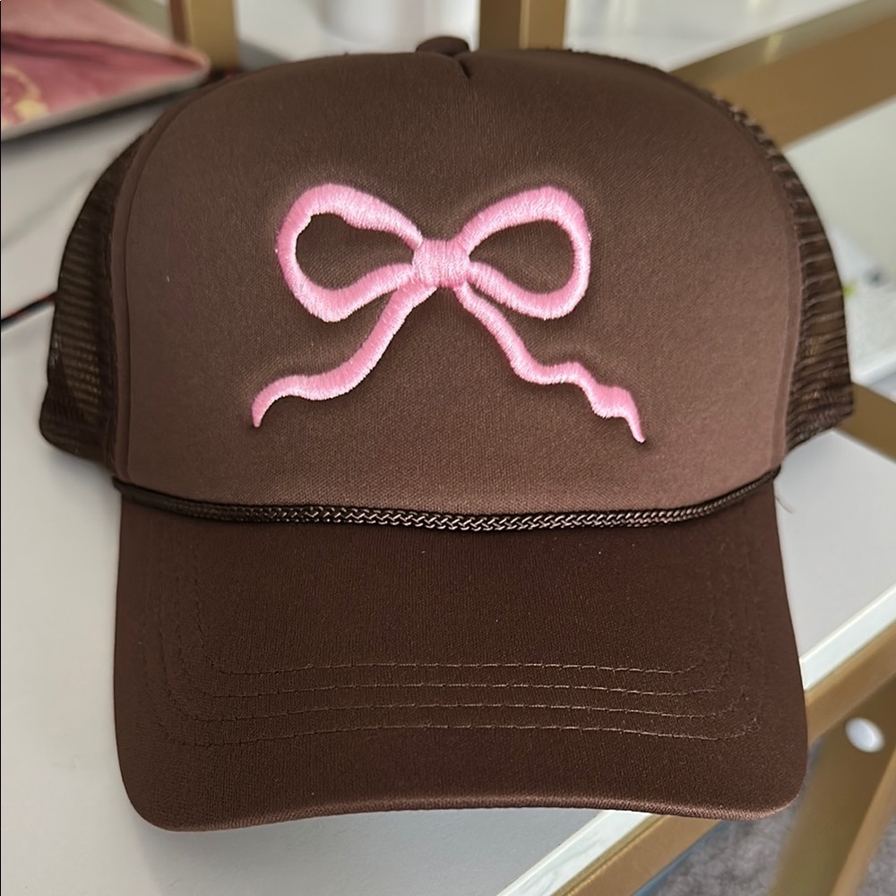 Pink Lily Bow Trucker Hat Brown with Pink Bow - Picture 2 of 8